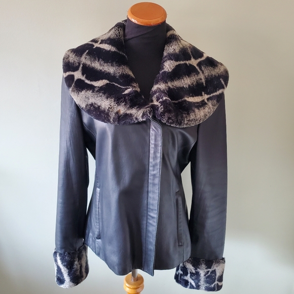 Danier M Vintage 90s Contemporary Goth Mobwife Leopard Leather & Faur Fur Jacket - Picture 1 of 16